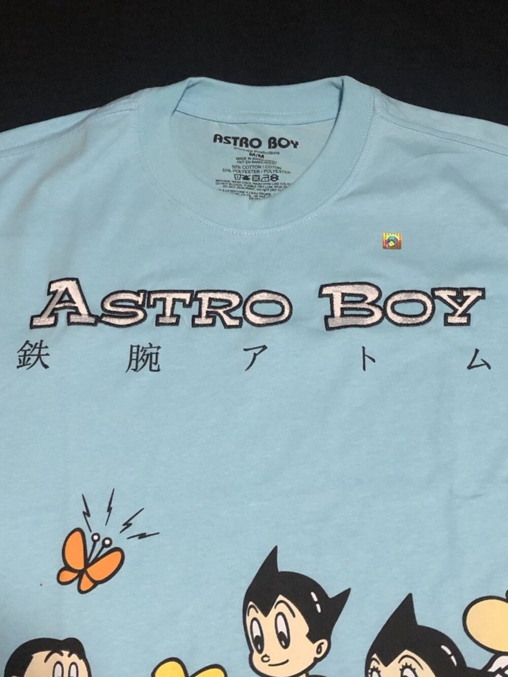 Astro Boy Flower Embroidered Light Blue Short Sleeve T-Shirt M, Lightweight - Picture 3 of 5